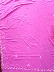 Embroidered Pink Cotton Saree