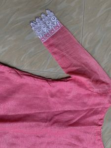 Pink Kurta with Lace Sleeves