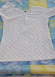 White Printed Cotton Kurta