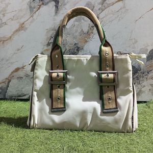 White &amp; Green Satchel Bag