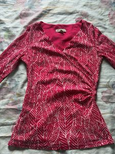 Chic Pink Leaf Print Wrap Top