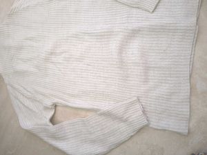 Cream Ribbed Mock Neck Sweater