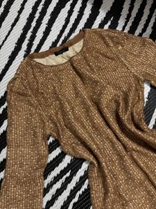 Brown Textured Long Sleeve Dress