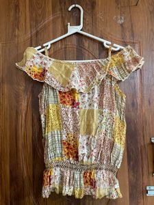 Boho Patchwork Off-Shoulder Top