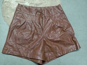 Brown Faux Leather Shorts