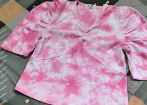 Pink Tie-Dye V-Neck Top