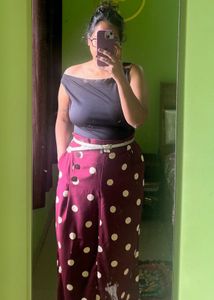 Stylish Polka Dot long skirt with black top