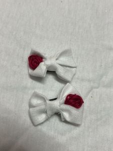 Cute White Bows with Red Accent (Set of 2)