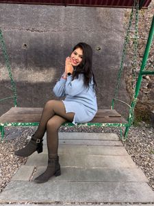 Stylish Blue Knit Dress with Scarf