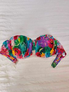 Strapless floral print bustier top