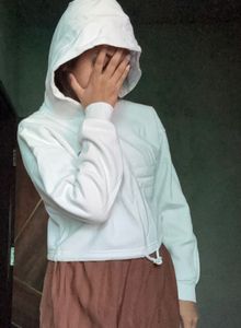 White Cropped Hoodie with Scorpion Graphic