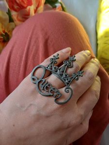 Queen Crown Oxdized black polish Statement Ring