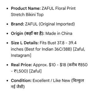 ZAFUL Original Floral Print V-Neck Bikini Top (Siz