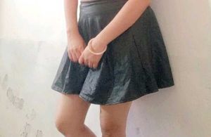 Black Faux Leather Skater Skirt