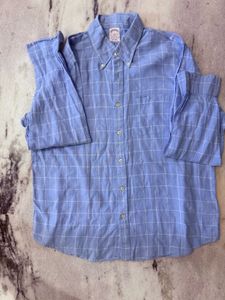 Men's Blue Plaid Button-Down Shirt