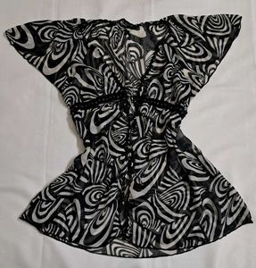 Y2k Vintage Sheer Black & White Shrug Top