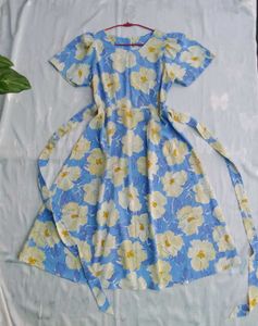 Blue Floral Print Midi Dress