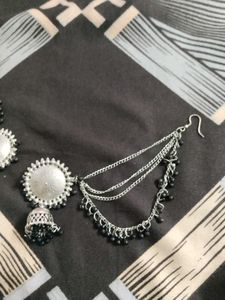 Oxidised Bahubali Earrings And Mangtika Set