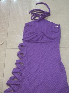 Purple Halter Neck Cut-Out Dress