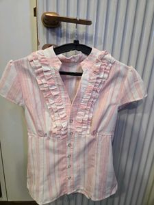Chic Striped Ruffle V-Neck Top