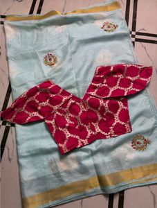 Light Blue Saree with Pink Blouse
