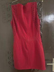 Chic Red Lace Trim Dress