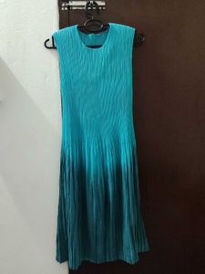 Pleated Teal Blue Dress