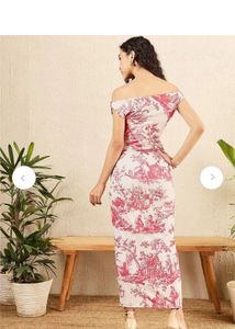 Chic Ruched Toile Print Midi Dress