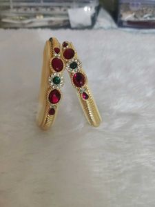 Exquisite Gold Bangles with Red &amp; Green Stones