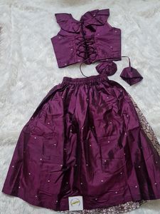 Purple Silk Crop Top Skirt - 1-2.5y