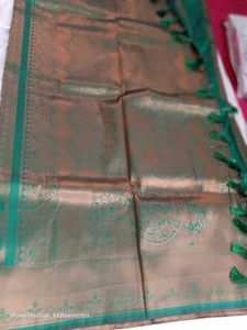 Elegant Teal &amp; Gold Silk Saree