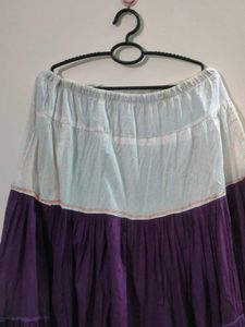 Purple And White Long Flared Skirt