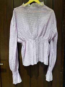 Lavender Ruffled V-Neck Blouse