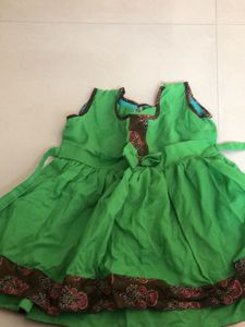Stiched Cute Green Frock with Print Border