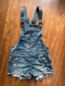 GUESS JEANS Distressed Denim Short Overalls