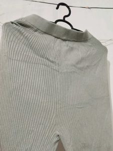 Women's Light Grey Ribbed Knit Flared Pants