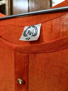 Embroidered Orange Kurta with Teal Dupatta