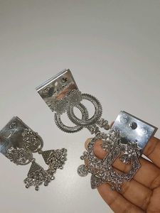 Set of 3 Oxidized Silver Earrings