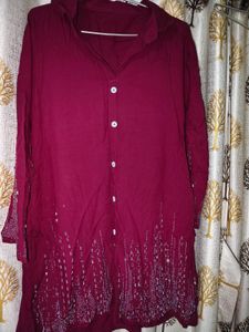 Burgundy Embellished Kurta
