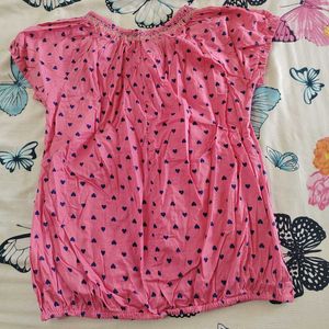 Cute Pink Heart Print Top