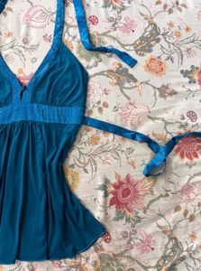 y2k teal halter neck top
