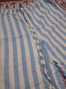 striped blue and white trousers