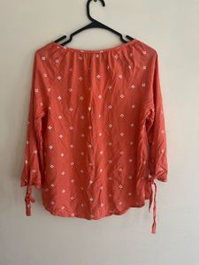 Coral Printed Tie-Sleeve Top