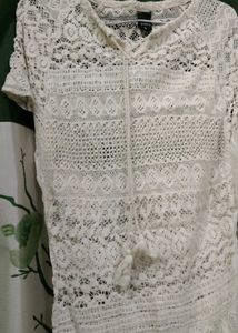 Women's White Crochet Tunic Top