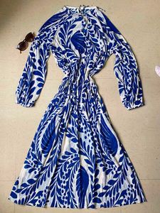 H&amp;M Blue &amp; White sheer Leaf Print Maxi Dress