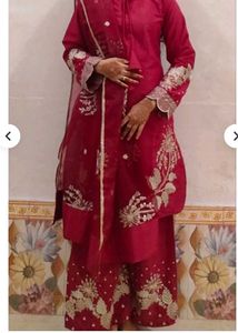 Maroon Embroidered Kurta Set