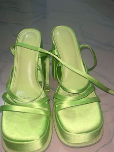 Lime Green Strappy Platform Heels