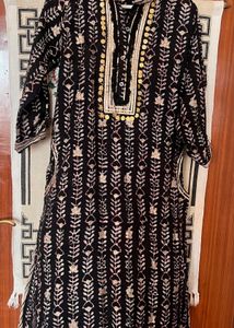BlackPrinted  Kurta with gold embellishments