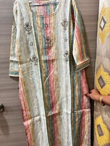 Striped Embroidered Kurta