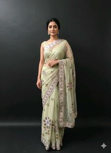 Sparkling Mint Green Sequined Sari
